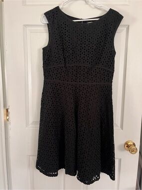 LOFT Black Sleeveless Eyelet Dress